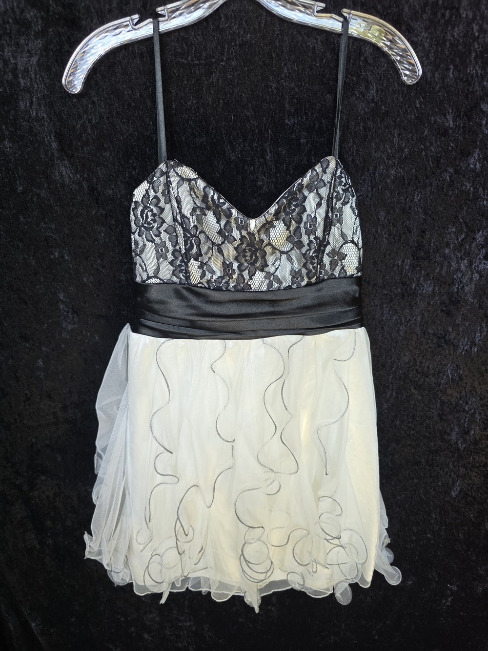 Girls Black Lace and Ivory Tulle Party Dress
